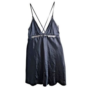 Victoria's Secret Black Satin Lace Chemise Slip Nightgown‎ M